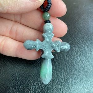 NEW Carved Cross Natural Jadeite Jade Grade A Religious Large Pendant